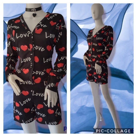 Large Adorable Valentine pajama romper - Picture 3 of 8